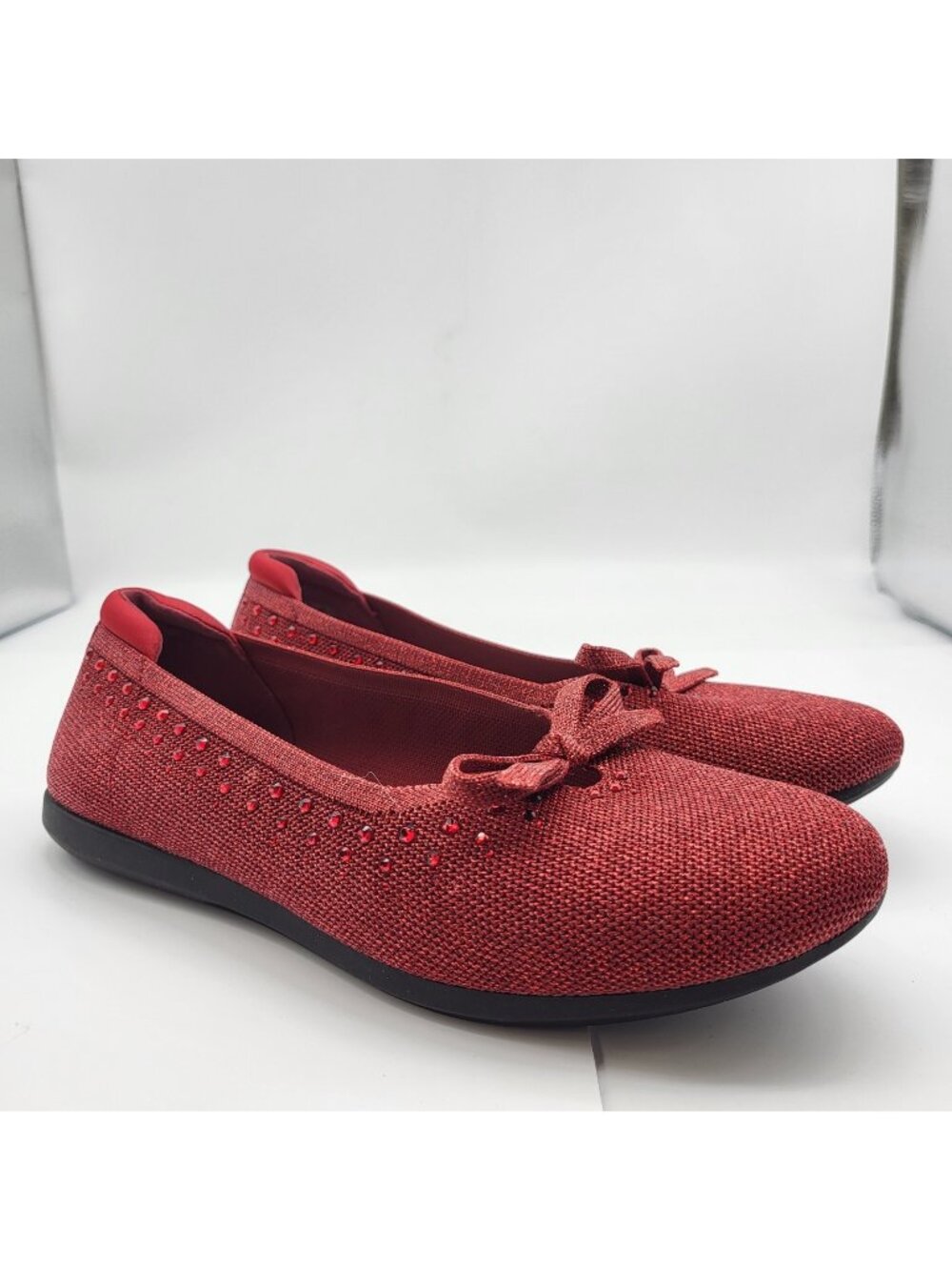 Clarks Womens Cloudsteppers Carly Hope Ballet Flats Red 8.5 W Wide Sparkle Vegan